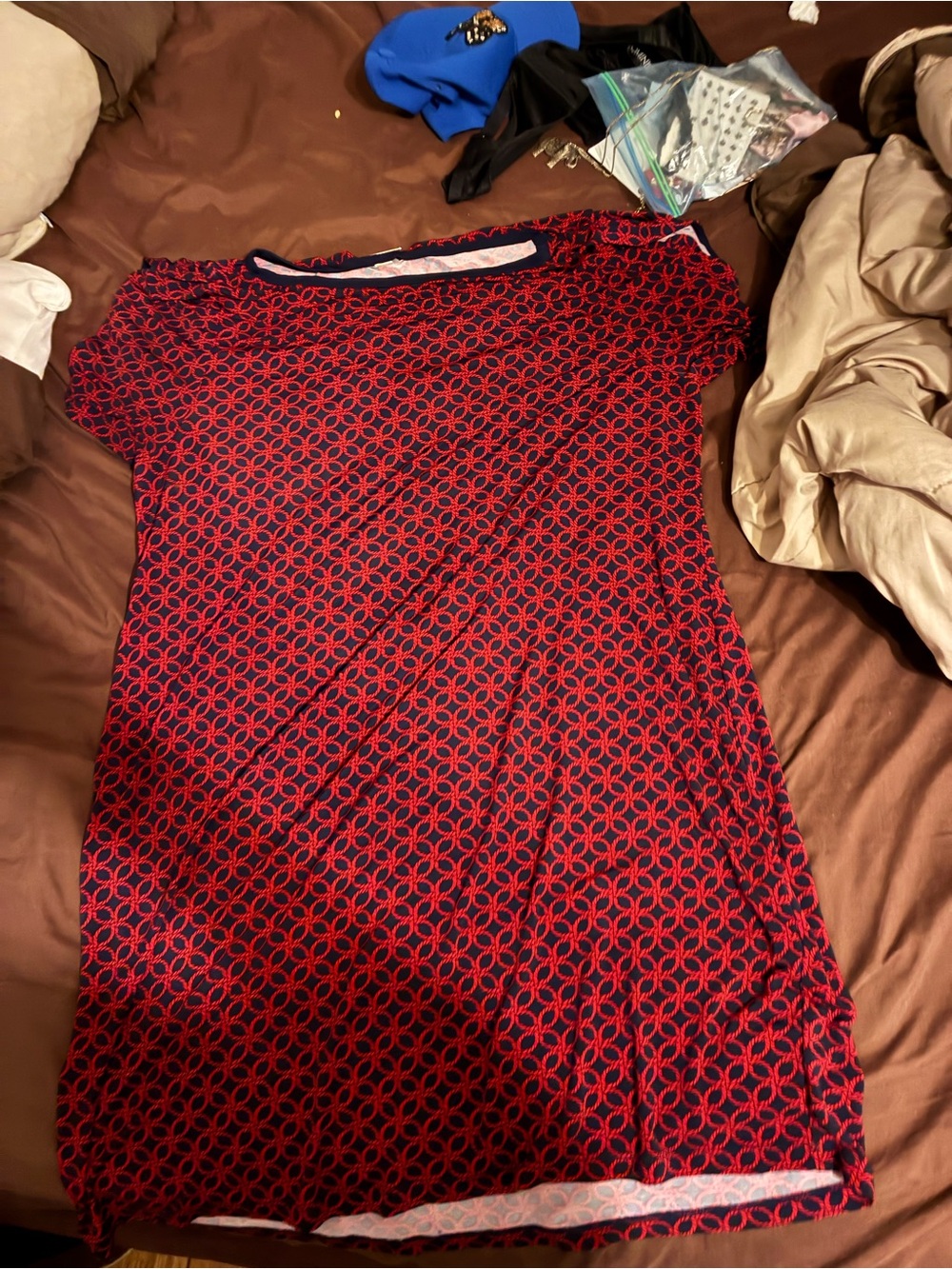 Michael Kors Red & Navy Geometric Midi Dress